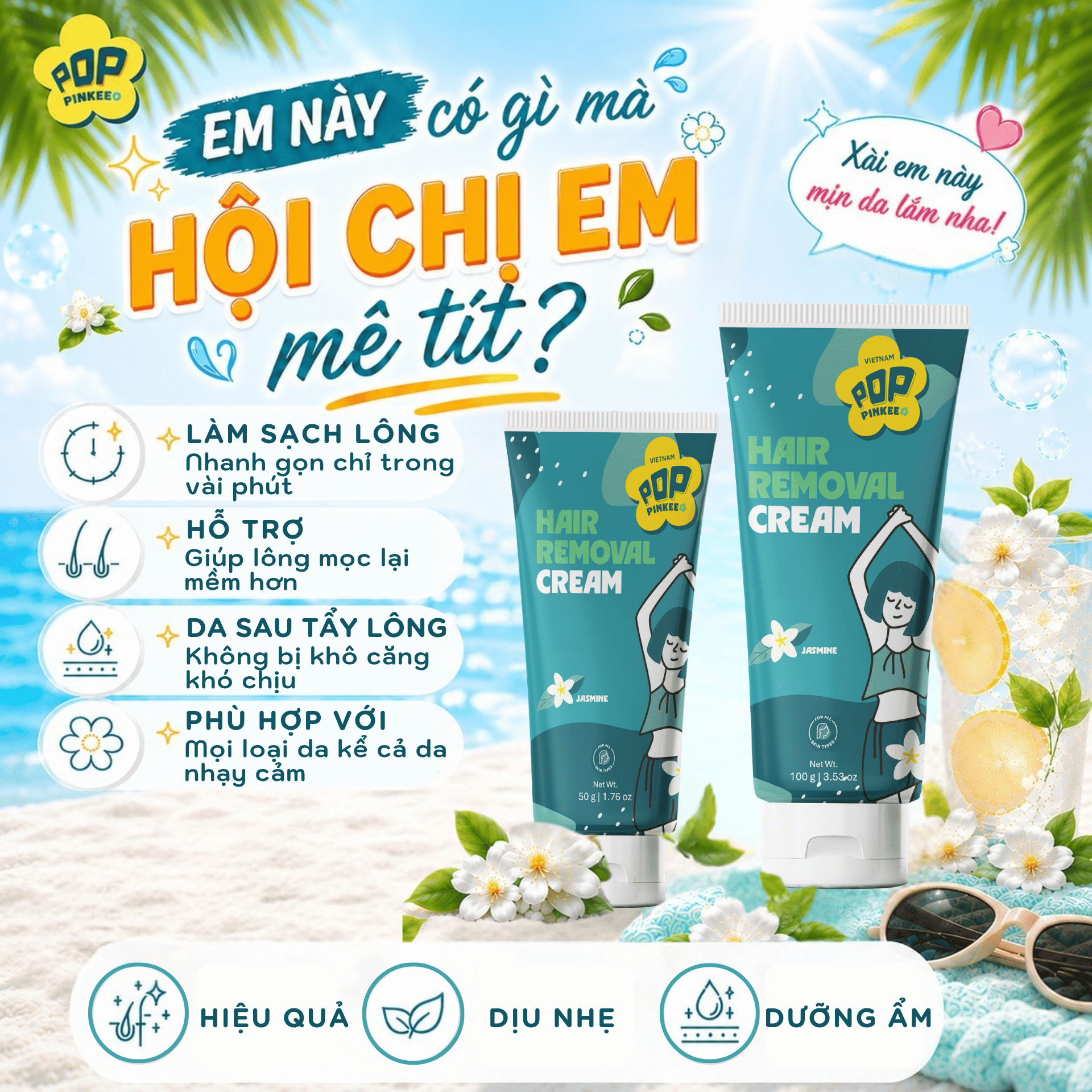 Kem Tẩy Lông Pop Pinkee Nhẹ Dịu, Tẩy Lông Êm Ái - 100g