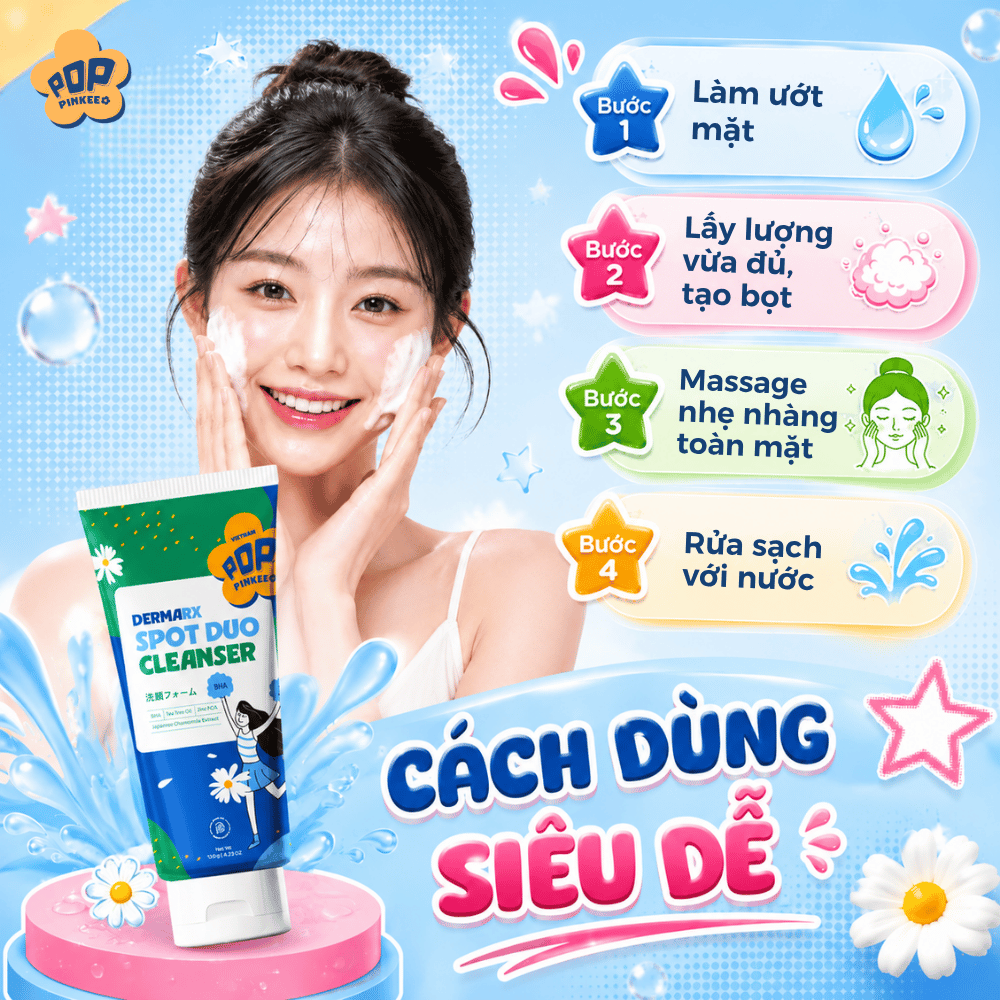 Sữa Rửa Mặt Chăm Sóc Da Mụn Pop Pinkee - Sạch Sâu, Dịu Nhẹ, Sáng Mịn Làn Da - 120g