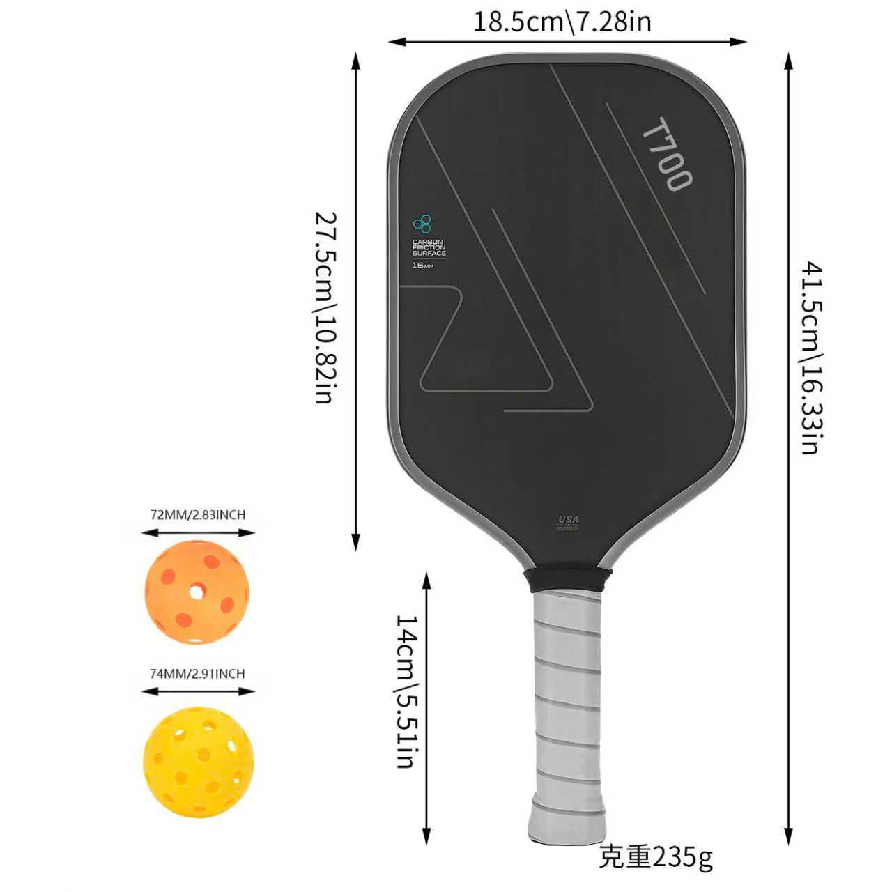 Vợt Pickleball T700 Chất Liệu Sợi Carbon Và Sợi Tổ Ong Cao Cấp