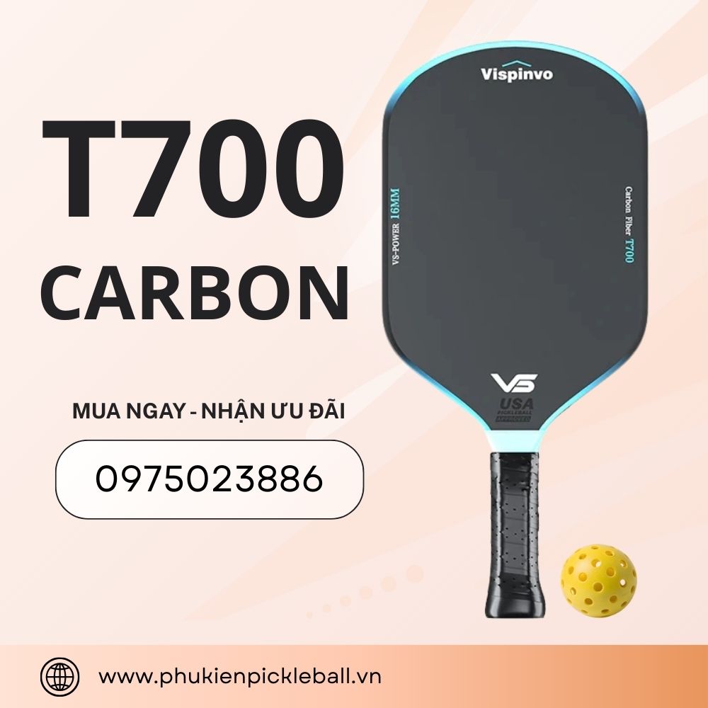 Vợt VISPINVO Toray T700 Carbon Fiber Peak - Vợt Pickleball chuyên nghiệp (Tích hợp ép nóng)