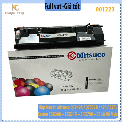 Hộp Mực In Mitsuco Q5949A / Q7553A / 49A / 53A / Canon CRG308 – CRG315 – CRG708 – Có Lỗ Đổ Mực – Bản In Đậm Nét