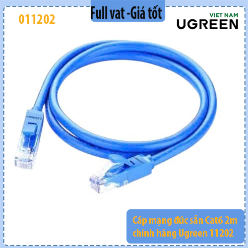 Cáp mạng LAN CAT6 UGREEN 11202 dài 2m – Dây mạng RJ45 đúc sẵn – Hỗ trợ 10/100/1000Mbps (Gigabit) – UTP 26AWG – Vỏ PVC – Màu xanh