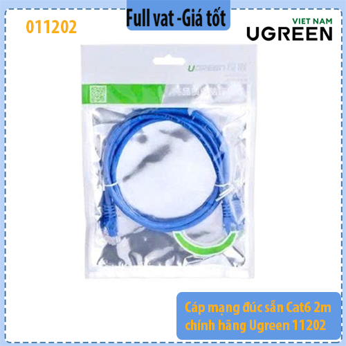 Cáp mạng LAN CAT6 UGREEN 11202 dài 2m – Dây mạng RJ45 đúc sẵn – Hỗ trợ 10/100/1000Mbps (Gigabit) – UTP 26AWG – Vỏ PVC – Màu xanh