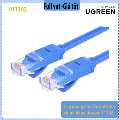 Cáp mạng LAN CAT6 UGREEN 11202 dài 2m – Dây mạng RJ45 đúc sẵn – Hỗ trợ 10/100/1000Mbps (Gigabit) – UTP 26AWG – Vỏ PVC – Màu xanh