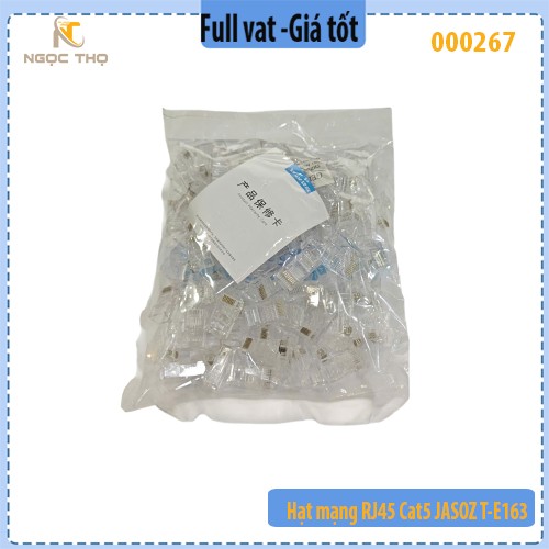Hạt mạng RJ45 Cat5e JASOZ T‑E163 – Chân đồng mạ vàng 1U (chèn mạ niken) – Hộp 100 cái – Chính hãng – Full VAT