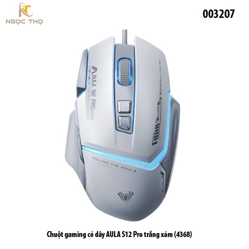 Chuột Gaming Có Dây AULA S12 Pro Trắng Xám (4368) – LED RGB – DPI 12800 – Chính Hãng – Full VAT