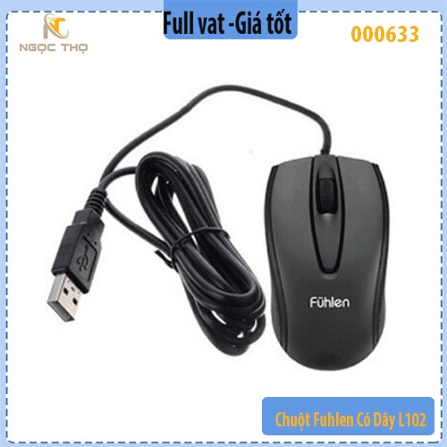 Chuột Fuhlen L102 (có dây, USB) – 1000 DPI, 3 triệu click, thiết kế ergonomic – Chính hãng – Full VAT