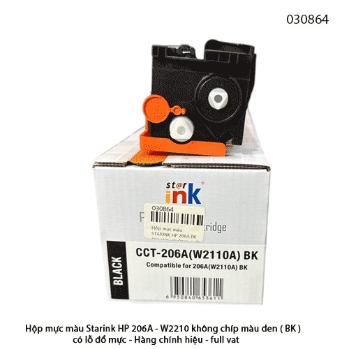 Hộp mực Starink HP 206A – W2110 (BK , màu đen , Không Chip) – Có lỗ đổ mực – Chính hiệu – Full VAT