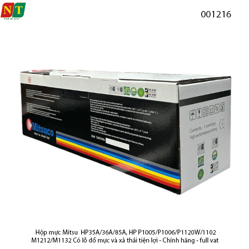Hộp Mực Mitsuco 35A – Tương Thích HP CB435A/CB436A/CE285A/325 – Dùng Cho HP P1005/P1006/P1102/M1212/M1132 – Có Lỗ Đổ Mực