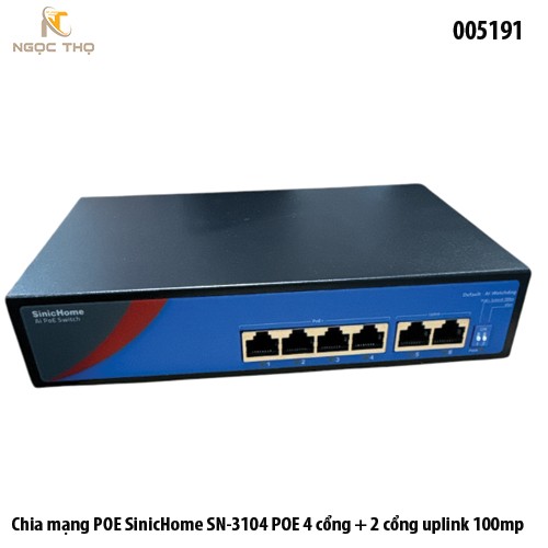 Chia mạng PoE SinicHome SN‑3104POE – 4 PoE 10/100 + 2 uplink 10/100 – Extend 250m – Chính hãng – Full VAT