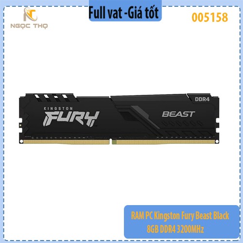 RAM PC Kingston Fury Beast Black 8GB DDR4 3200MHz (KF432C16BB/8) – Chính Hãng – Full VAT – Bảo Hành 36 Tháng