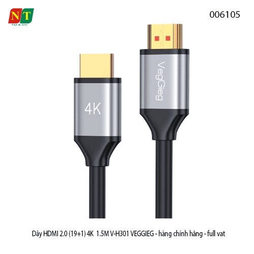 Dây HDMI 2.0 (19+1) 4K 1.5M V-H301 Veggieg – Truyền Tín Hiệu Siêu Nét – Hàng Chính Hãng – Full VAT