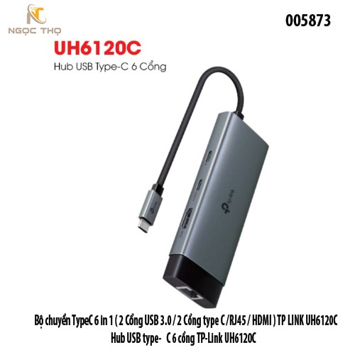 Bộ chuyển USB-C 6-in-1 TP-Link UH6120C – 4K@60Hz • RJ45 Gigabit • USB 3.0 • PD 100W - Chính hãng – Full VAT