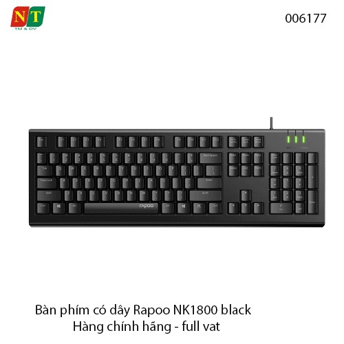 Bàn phím có dây Rapoo NK1800 (Đen) – Khắc laser chống phai – Hàng chính hãng – Full VAT