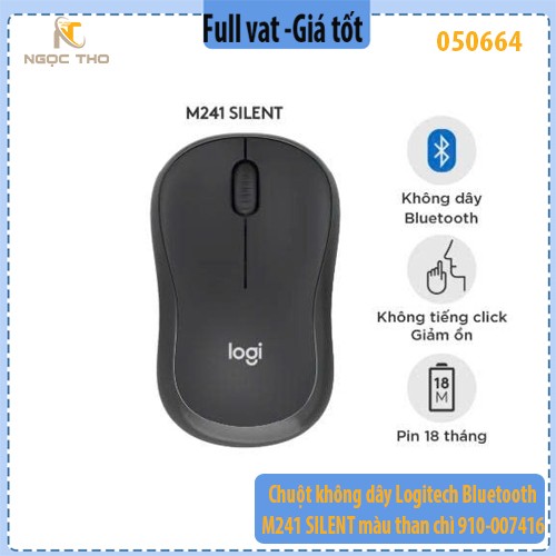 Chuột Không Dây Logitech M241 Silent Bluetooth – Graphite (Than chì) – Siêu êm, giảm 90% tiếng ồn – Hàng chính hãng
