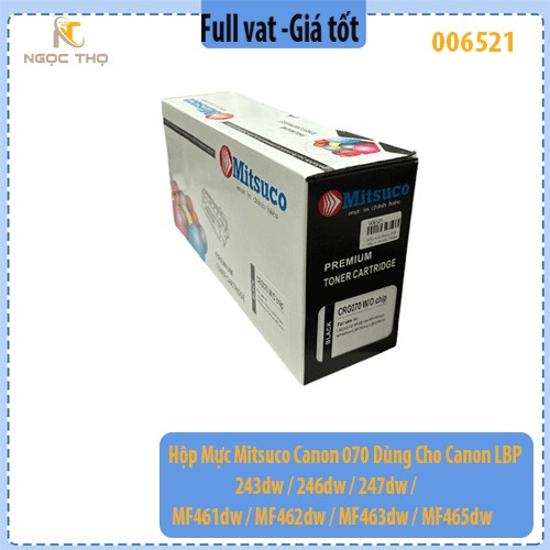 Hộp Mực Mitsuco Canon 070 – Dùng Cho Canon LBP 243dw / 246dw / 247dw / MF461dw / MF462dw / MF463dw / MF465dw – Không Chi