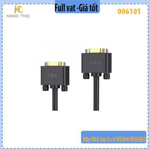 Dây VGA 3m 3+6 VV204  VEGGIEG - Cáp VGA 3+6 VegGieg V-V204 – 3m – 2 đầu dương – Chính hãng – Full VAT