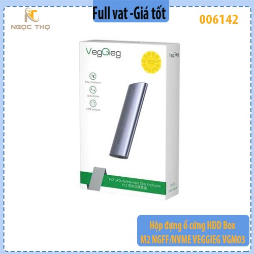 Hộp đựng SSD M.2 NGFF/NVMe VEGGIEG VGM03 – USB 3.1 Gen 2 10Gbps – Vỏ nhôm tản nhiệt – Chính hãng – Full VAT