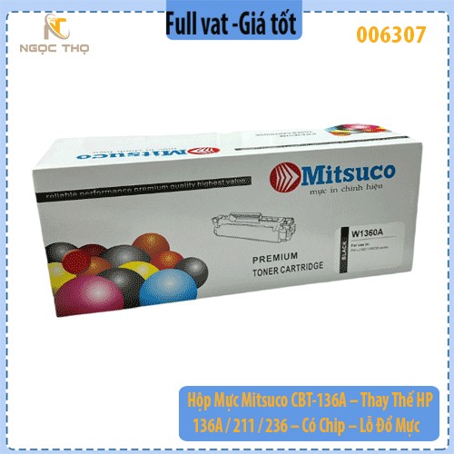 Hộp Mực Mitsuco CBT-136A – Thay Thế HP 136A / 211 / 236 – Có Chip – Lỗ Đổ Mực – Bản In Đậm Nét – Hàng Chính Hiệu