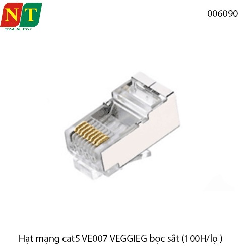 Hạt mạng RJ45 Cat5/Cat5e VEGGIEG V‑E007 – chân đồng mạ bảo vệ, vỏ bọc kim loại – Hộp 100 cái – Chính hãng – Full VAT