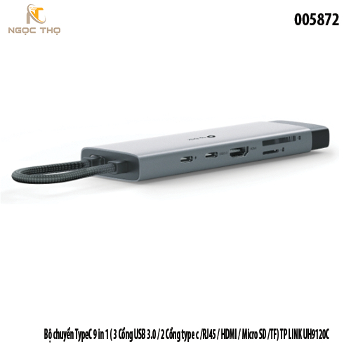 Bộ chuyển đổi USB-C 9 in 1 TP-Link UH9120C – Hub đa năng (HDMI 4K@60Hz / RJ45 / 3 USB 3.0 / 2 Type-C / SD / TF)