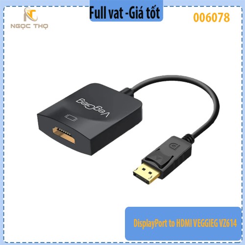 Bộ Chuyển Đổi DisplayPort Sang HDMI Veggieg VZ614 – Hỗ Trợ Full HD 1080p@60Hz – Hàng Chính Hãng – Full VAT