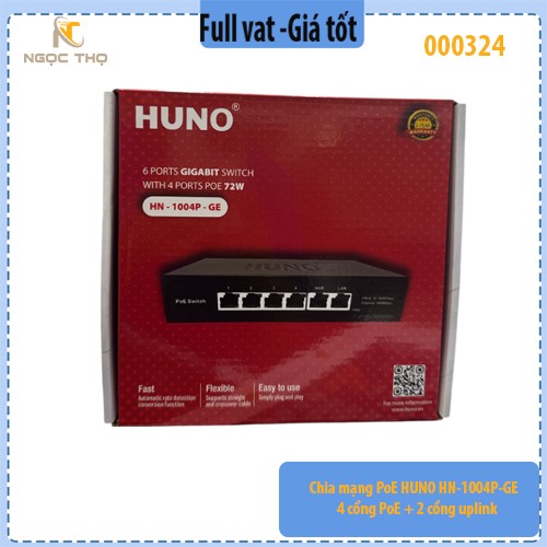Chia mạng PoE HUNO HN‑1004P‑GE – 4 cổng PoE + 2 cổng uplink – Gigabit 1000Mbps – Switch PoE cho Camera & AP