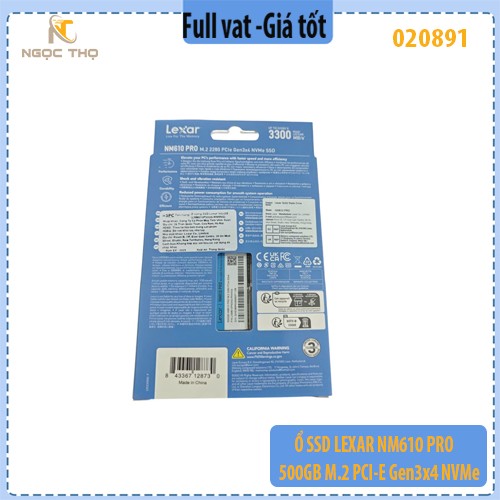 Ổ SSD Lexar NM610 PRO 500GB M.2 PCIe Gen3x4 NVMe  Hàng chính hãng – Full VAT