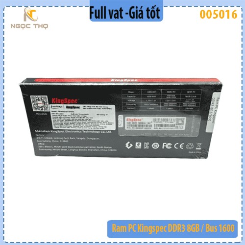 Bộ nhớ trông Ram PC Kingspec DDR3 8GB / Bus 1600 - Hàng chính hãng - full vat