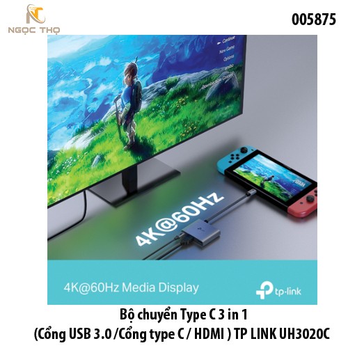 Bộ chuyển Type C 3 in 1 (Cổng USB 3.0 /Cổng type C / HDMI ) TP-LINK UH3020C  Hỗ trợ 4K@60Hz – Cắm là chạy