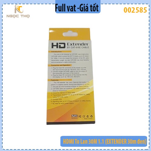 Bộ chuyển đổi HDMI to LAN 30m – Kéo dài HDMI qua cáp mạng Cat5e/Cat6 – Hỗ trợ Full HD 1080p - full vat