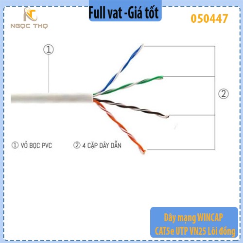 Dây mạng Wincap CAT5e UTP VN25 – Lõi đồng nguyên chất 0.50mm – 305m/cuộn – Full vat ( giá theo cuộn)