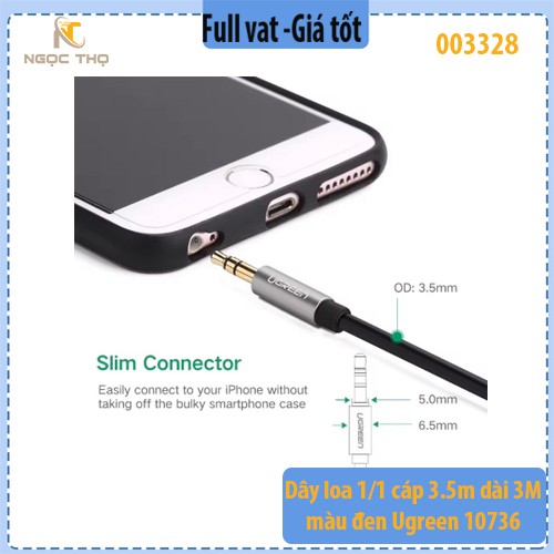 Dây loa 1/1 cáp 3.5m dài 3M màu đen Ugreen 10736 - hàng chính hãng - full vat