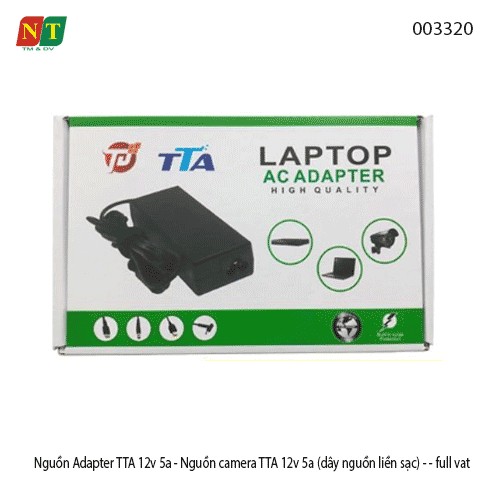 Nguồn Adapter TTA 12V–5A – Bộ nguồn camera 12V 5A – Dây nguồn liền sạc – Chân DC 5.5×2.5mm (dùng được 5.5×2.1mm)