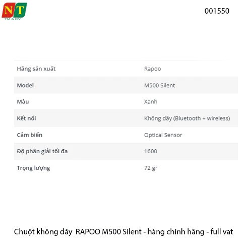 Chuột không dây  RAPOO M500 Silent Black (Bluetooth) 18404 - hàng chính hãng - full vat
