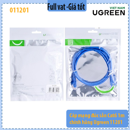 Cáp mạng LAN CAT6 UGREEN 11201 dài 1m – Dây mạng RJ45 đúc sẵn – Hỗ trợ 10/100/1000Mbps (Gigabit) – UTP 26AWG – Vỏ PVC – Màu xanh