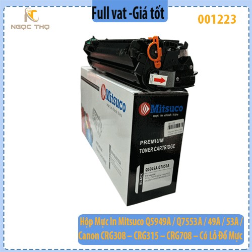 Hộp Mực In Mitsuco Q5949A / Q7553A / 49A / 53A / Canon CRG308 – CRG315 – CRG708 – Có Lỗ Đổ Mực – Bản In Đậm Nét