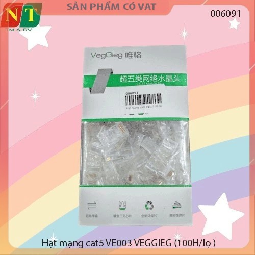 Hộp 100 đầu bấm mạng RJ45 cat5 chân đồng xịn VEGGIEG