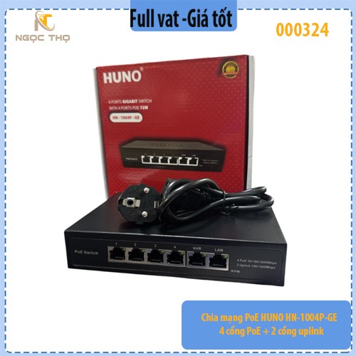 Chia mạng PoE HUNO HN‑1004P‑GE – 4 cổng PoE + 2 cổng uplink – Gigabit 1000Mbps – Switch PoE cho Camera & AP
