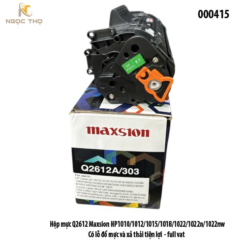 Hộp Mực Maxsion 12A – Model 12A / 303 / FX9  – Dùng Cho HP 1010 / 1012 Có Lỗ Đổ Mực & Xả Thải – Chính Hiệu – Full VAT
