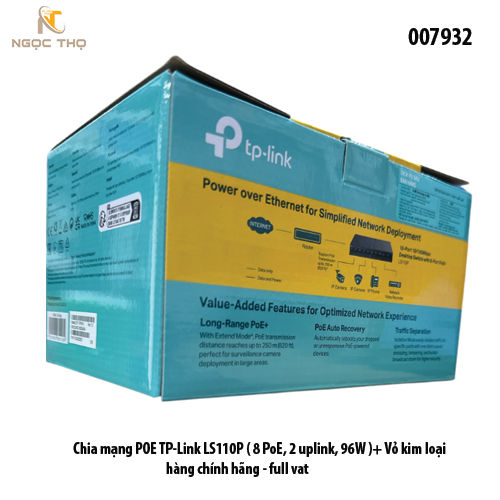 Switch PoE TP-Link LS110P – Chia mạng Poe LS110P 8 cổng PoE+ & 2 uplink 10/100Mbps – PoE 96W – Vỏ kim loại – Chính hãng