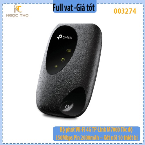 Bộ phát Wi-Fi Di Động 4G LTE TP-Link M7000 – 150Mbps – Pin 2000mAh - Hàng chính hãng – Full VAT