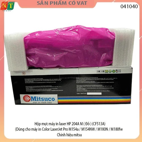 Hộp mực máy in laser Mitsu HP 204A M ( Đỏ ) ( CF513A ) (Dùng cho máy in Color LaserJet Pro M154a/M154NW/M180N/M180fw)