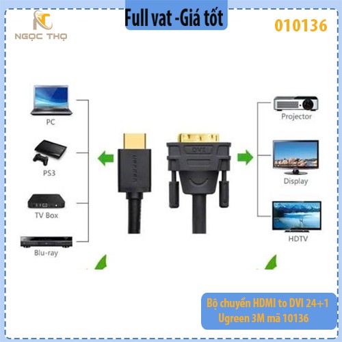 Bộ chuyển HDMI to DVI 24+1 Ugreen 3M mã 10136