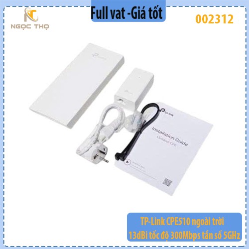“TP-Link CPE510 | Thiết Bị Phát WiFi Ngoài Trời 13dBi – 300Mbps – 5GHz – Phù Hợp Cầu Thang Máy, Hành Lang, Camera