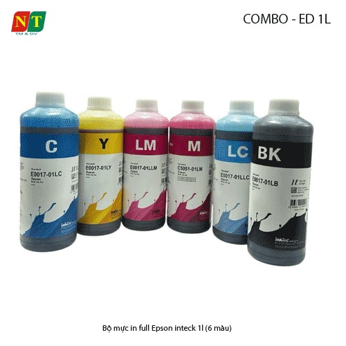 Bộ mực in full inteck 1L dùng cho máy in Epson – 6 màu Y / BK / M / C / LM / LC – Chính hiệu inteck – Full VAT