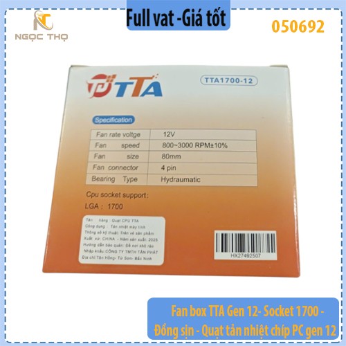 Quạt tản nhiệt CPU gen 12 đồng xịn  - Fanbox CPU TTA  Socket 1700 - Fan box dành cho CPU 12th, 13th và 14th - full vat