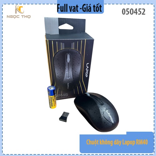 Chuột không dây LAPOP RM40 đen – 2.4GHz, 1000 DPI, 10m – Giá tốt – Full VAT – BH 24 tháng