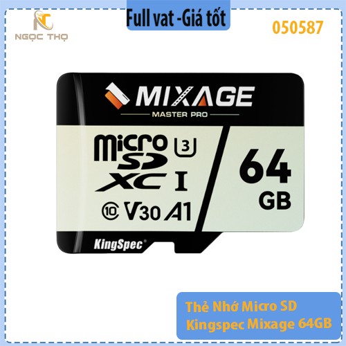 Thẻ Nhớ Micro SDXC Kingspec Mixage 64GB – Chuẩn UHS-I – Tốc Độ 96/55MB/s – Hỗ Trợ Full HD & 4K – Chính Hiệu – Bảo Hành 3