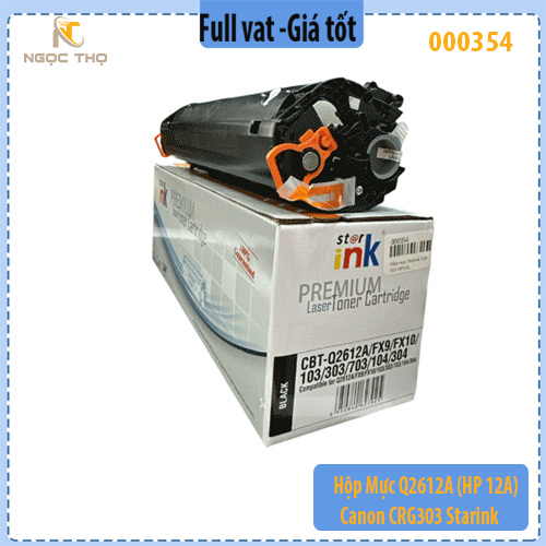 Hộp mực Starink Q2612A -  Model 12A / 303 / FX9  – có lỗ đổ & xả thải – chính hiệu – full VAT